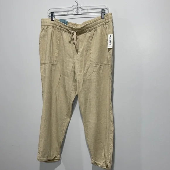Old Navy women’s size large linen rayon Capri pants beige NEW - Picture 3 of 16